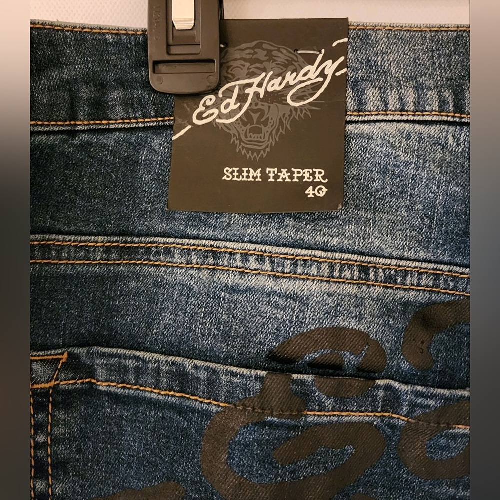 ED HARDY Men's Distressed Embroidered Tiger Head Skinny Jeans sz 40 - Picture 12 of 13